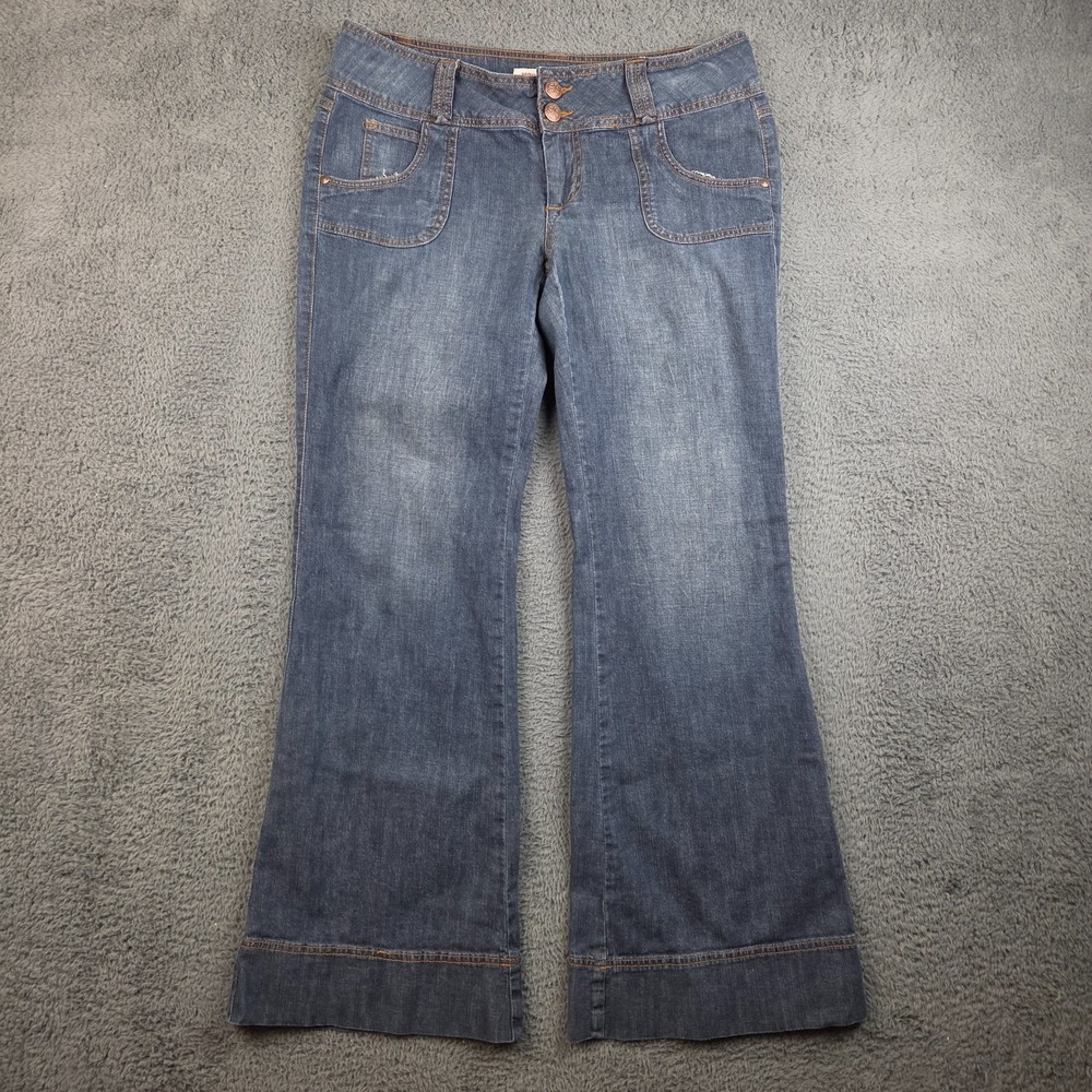 Vintage Y2K Mossimo Jeans Women's 13 Low Rise Big Flare Blue Denim Pants Stretch